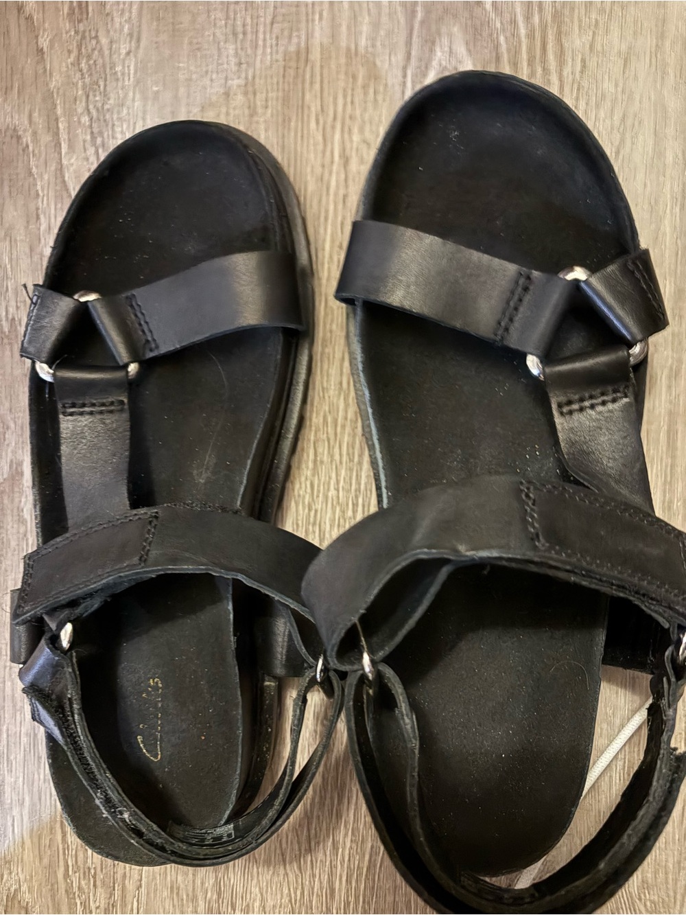 Clarks Black Leather T-Strap Women's Sandals